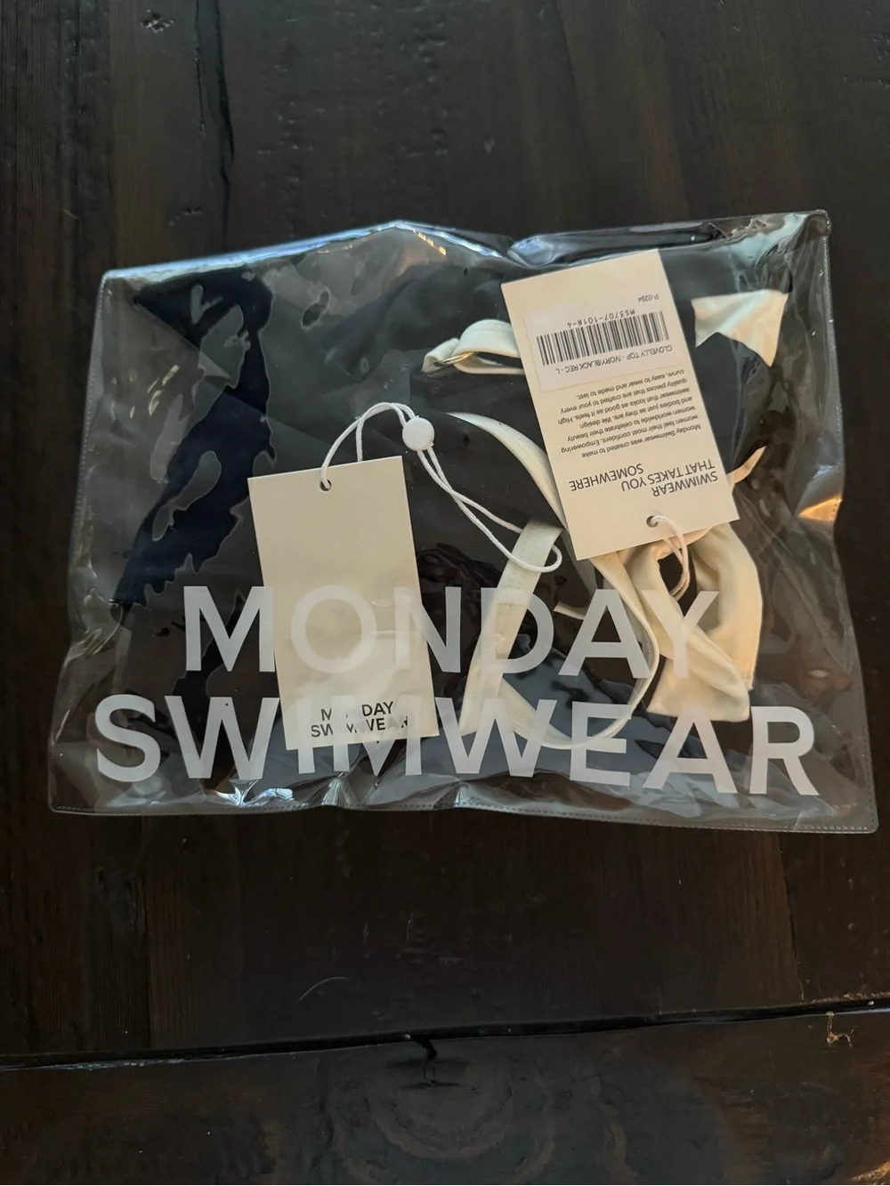 Monday Swimwear Clovelly Bikini Top Black & Cream V-Notch Balconette
